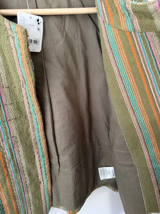 Free People Olive Striped Collarless Quilted Blazer - Picture 6 of 8